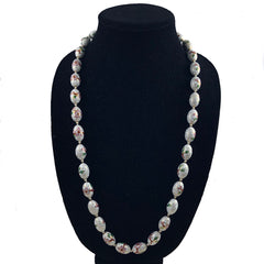 White Cloisonne Beaded Necklace Vintage
