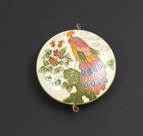 White Cloisonne Peacock Pendant Vintage Chinese
