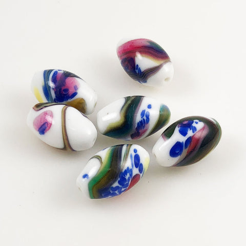 Fancy White, Blue, Green and Pink Japanese Lampwork Beads (3)