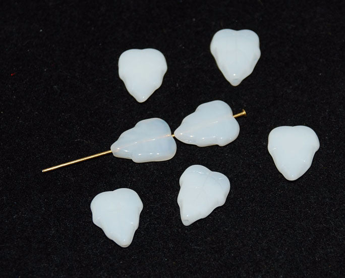 White Glass Leaf Beads Large 