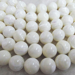 White Mother of Pearl Round Beads Strand