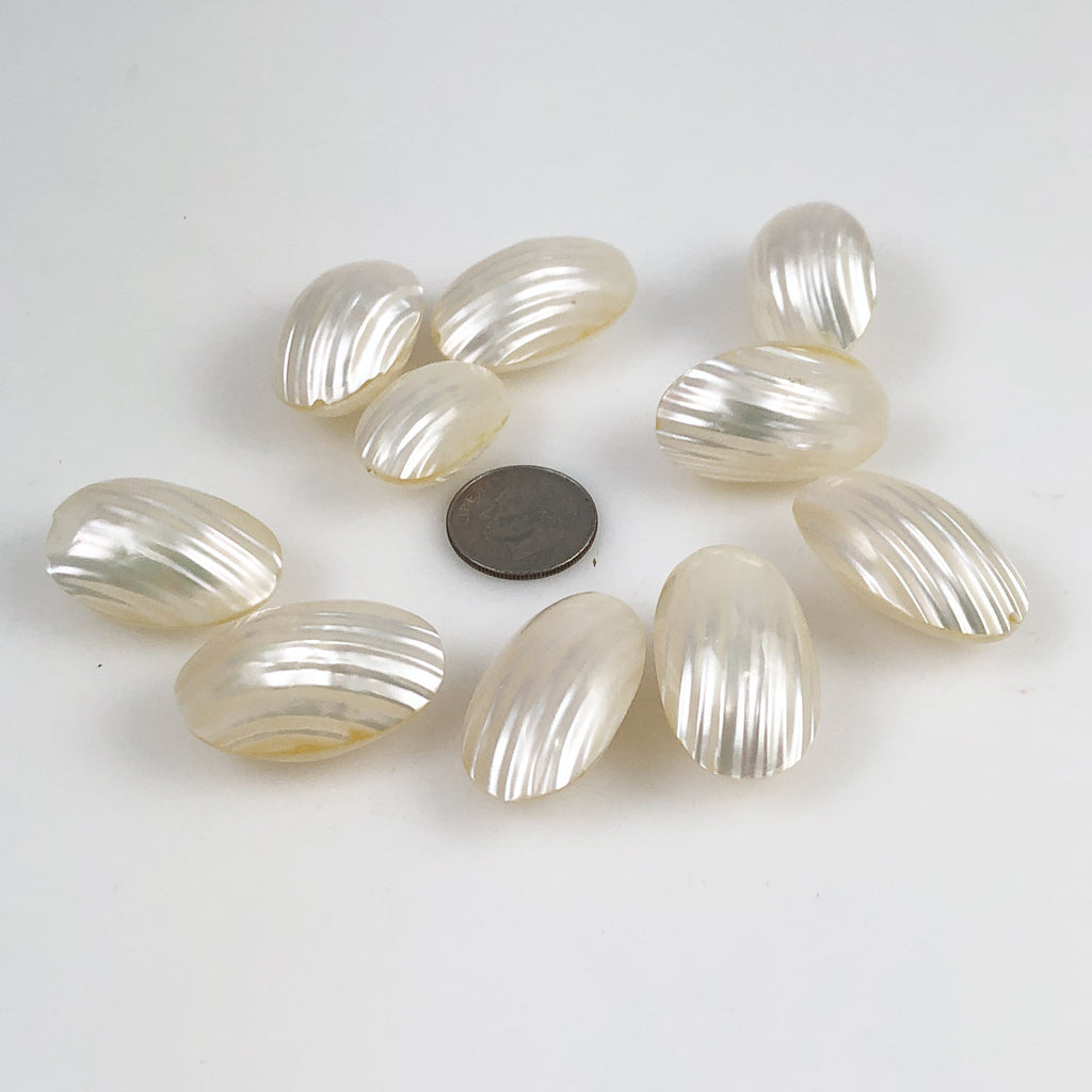 Silver Mouth White Two-Sided Shell Beads (6)