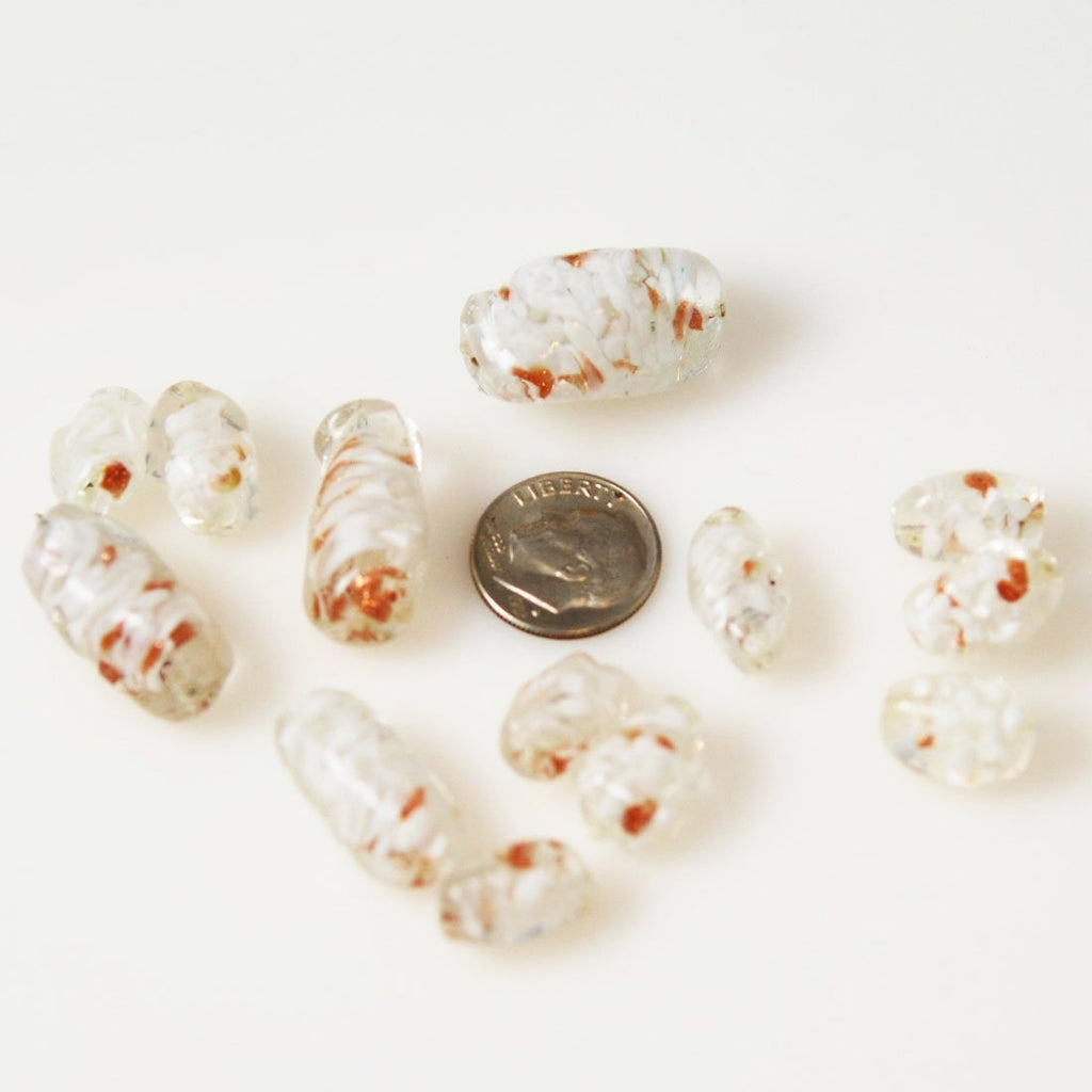 White & Copper Venetian Aventurine Twist Beads