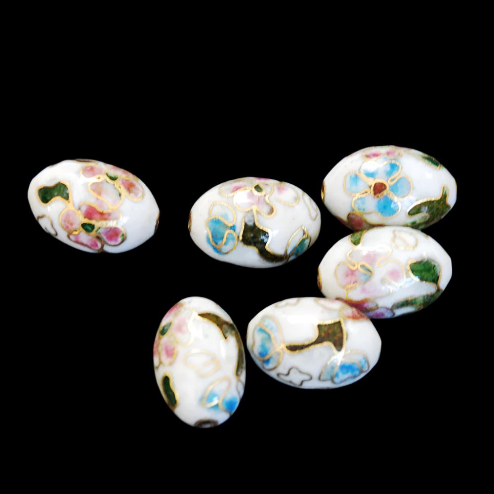 Large Cloisonne White Oval Beads Vintage Chinese (2)