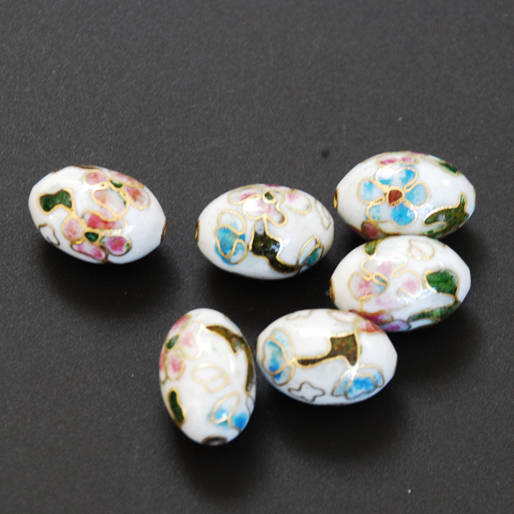 Large Cloisonne White Oval Beads Vintage Chinese (2)