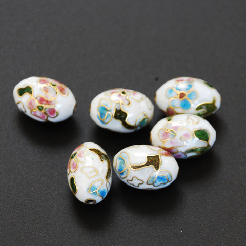 Cloisonne White Oval Beads Vintage Chinese (6)