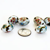 Large Cloisonne White Oval Beads Vintage Chinese (2)