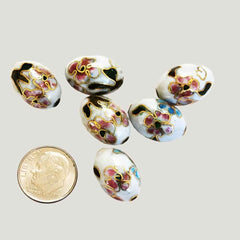 Large Cloisonne White Oval Beads Vintage Chinese (2)
