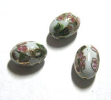 Cloisonne White Oval Beads Vintage Chinese (6)