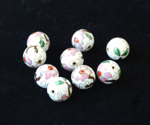 Cloisonne White Round Beads 18mm