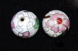 16mm Cloisonne White Round Beads Vintage Chinese