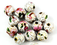 Cloisonne White Round Beads Vintage Chinese
