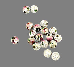 Cloisonne White Round Beads Vintage Chinese (6)