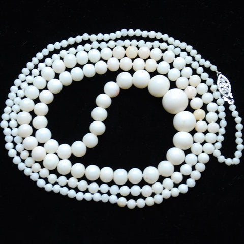 Victorian White Coral Rounds Necklace Rope Length in a circle