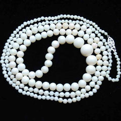 Victorian White Coral Rounds Necklace Rope Length