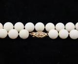 White Coral Rounds Necklace 10mm Opera 14Kt Gold Clasp Vintage