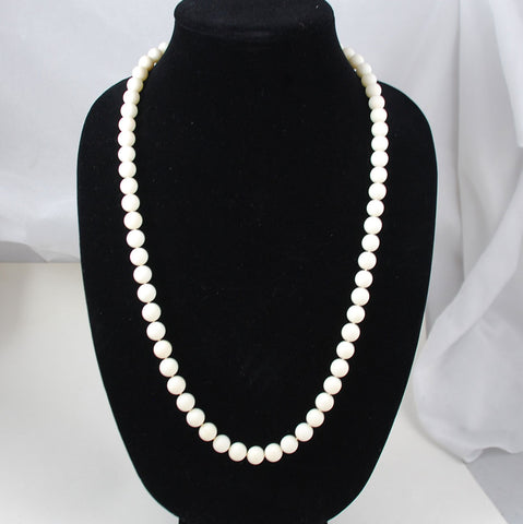 White Coral Rounds Necklace 10mm Opera 14Kt Gold Clasp Vintage