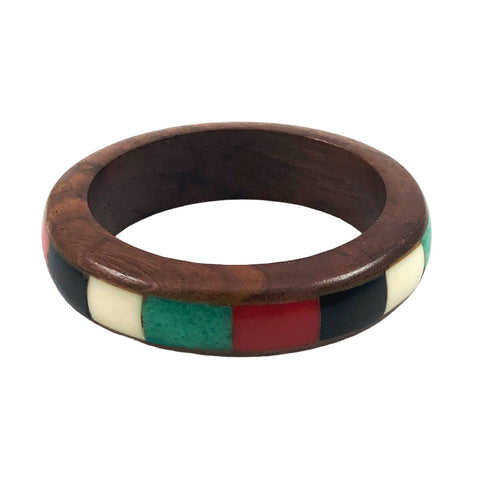 Colorful Wood Inlaid Bangle Bracelet Vintage