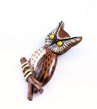 Handcrafted Wooden Owl Brooch Vintage