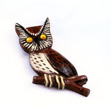 Handcrafted Wooden Owl Brooch Vintage