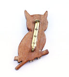 Back of Handcrafted Wooden Owl Brooch Vintage