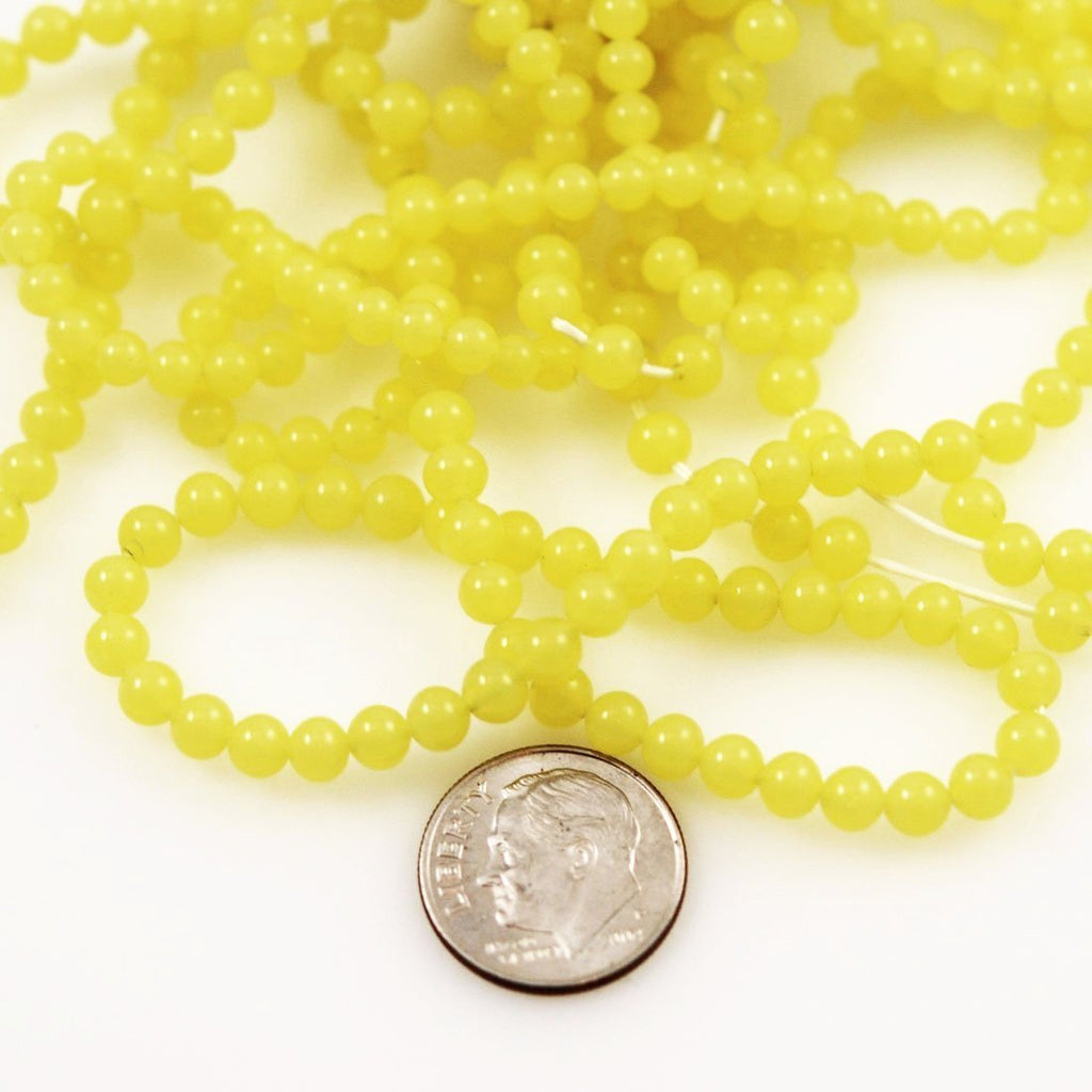 Yellow Glass Round Beads - 4mm Vintage 