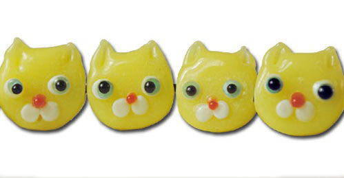 Yellow Lamp Work Cat Beads Vintage 