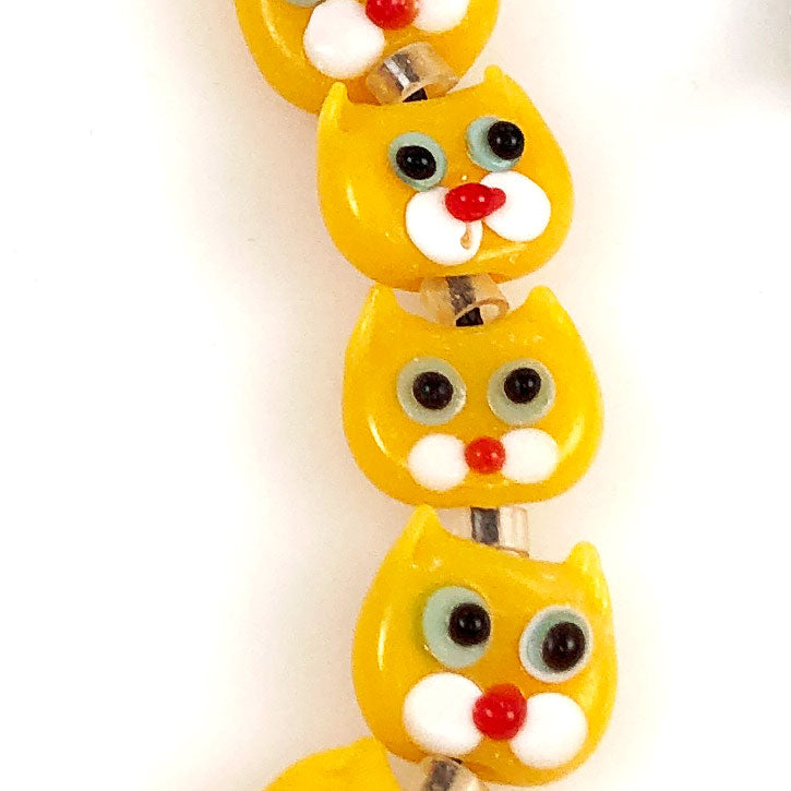 Yellow Cat Beads Lamp Work - Vintage 12mm