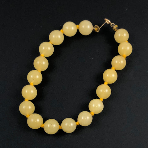 Yellow Jade Beaded Bracelet 14K Clasp