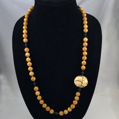 Yellow Jadeite Necklace With Rabbit Chinese 14K Clasp