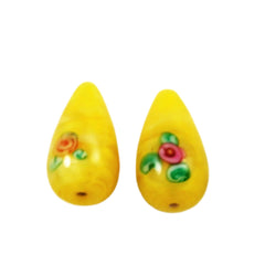 Yellow Satin Glass Drop Beads (2)