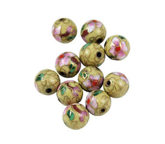 Cloisonne Yellow Round Beads Vintage Chinese 8mm