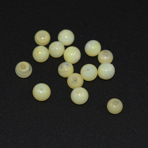 Yellow Opal Glass Round Beads - 8mm Vintage