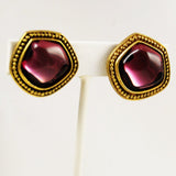 Vintage Yves St. Laurent Gripoix Amethyst Glass Earrings 