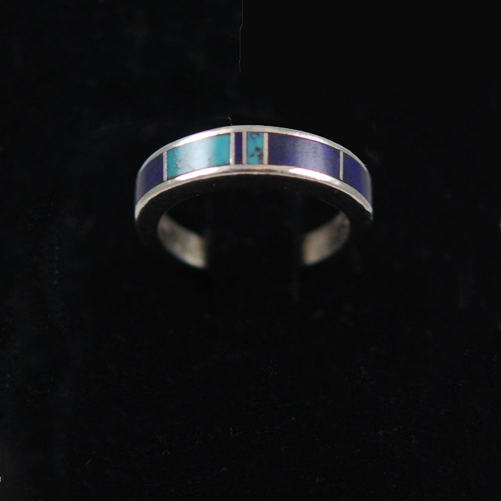 Zuni Inlaid Lapis and Turquoise Sterling Ring 6 