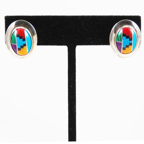 Zuni Inlaid Sterling & Gemstone Earrings