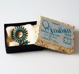 Zuni Turquoise Needlepoint Sterling Silver Brooch in Box