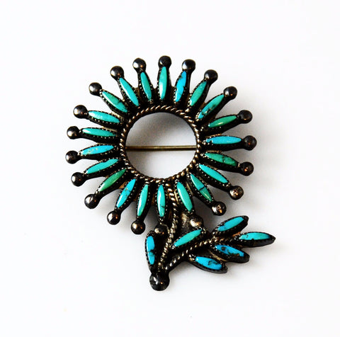 Zuni Turquoise Needlepoint Sterling Silver Brooch